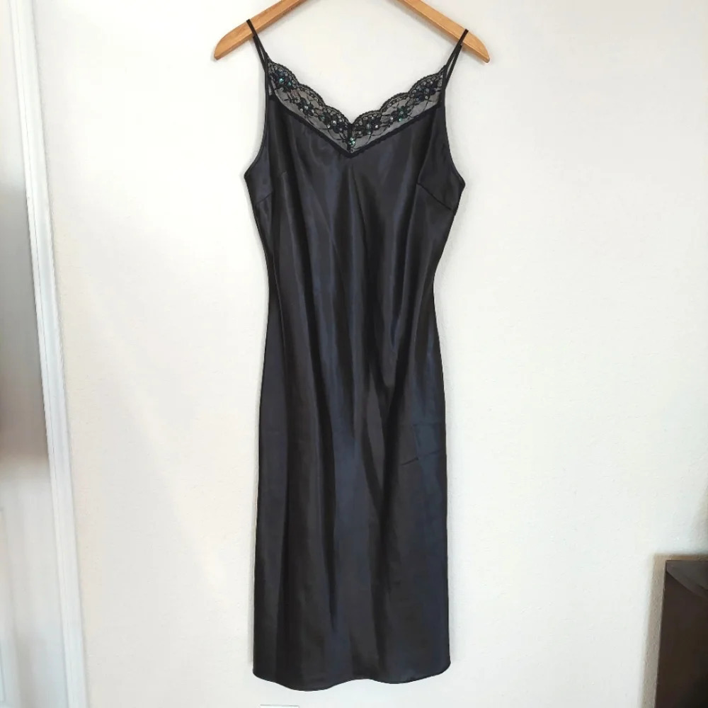 Ice Black Chemise with Lace Trim